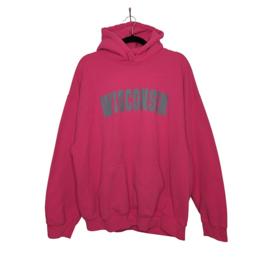 Vintage Wisconsin Hoodie Sweatshirt Pink Gildan XL Badgers Tourist